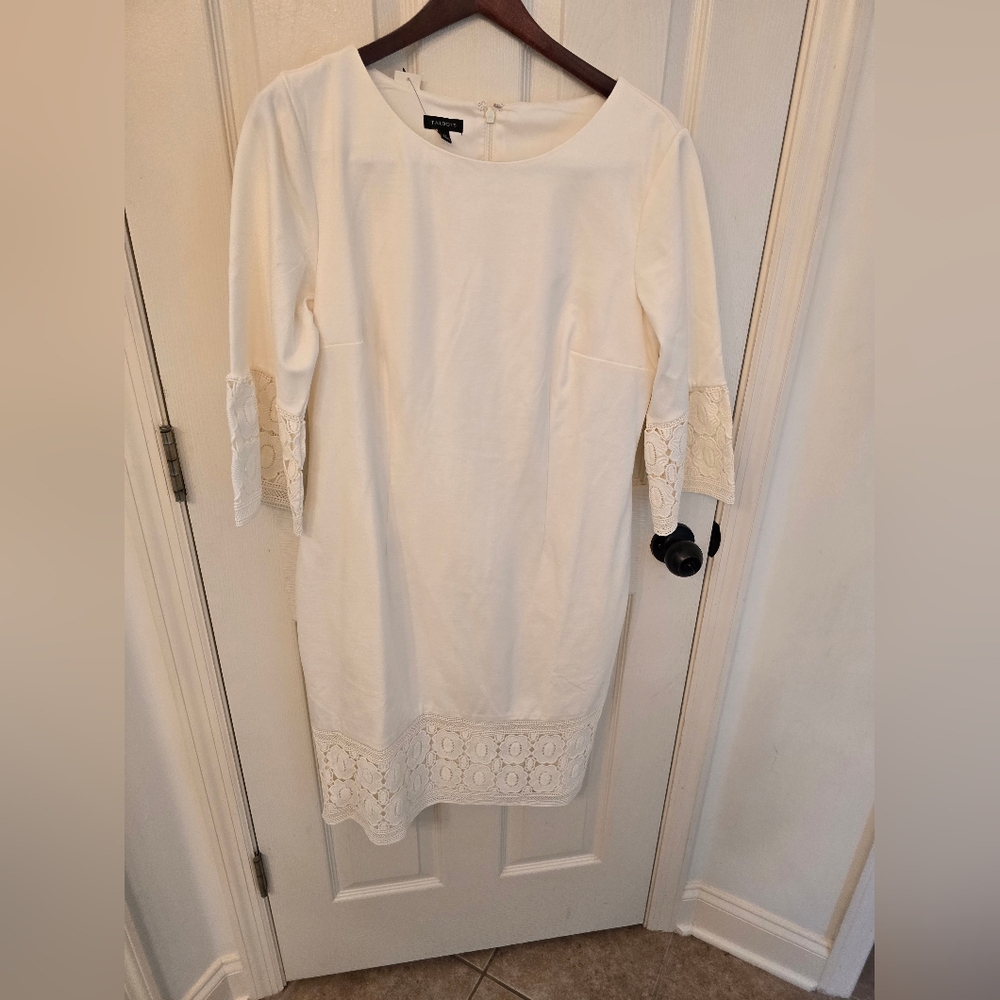 NWT Women's Talbots Flounce Lace trim Dress with 3/4 white. SIZE 10